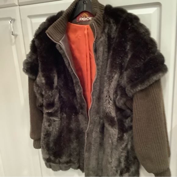VTG Jordache Brown Faux Fur Full Zip Jacket Knit Sleeve Mock Collar Sz 10/12 - Picture 5 of 15